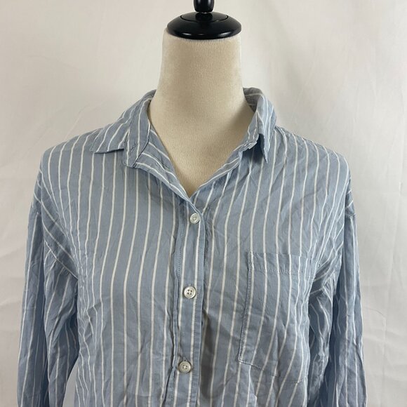 Marine Layer Blouse XS Blue White Stripe Button Front Long Sleeve - Picture 2 of 12